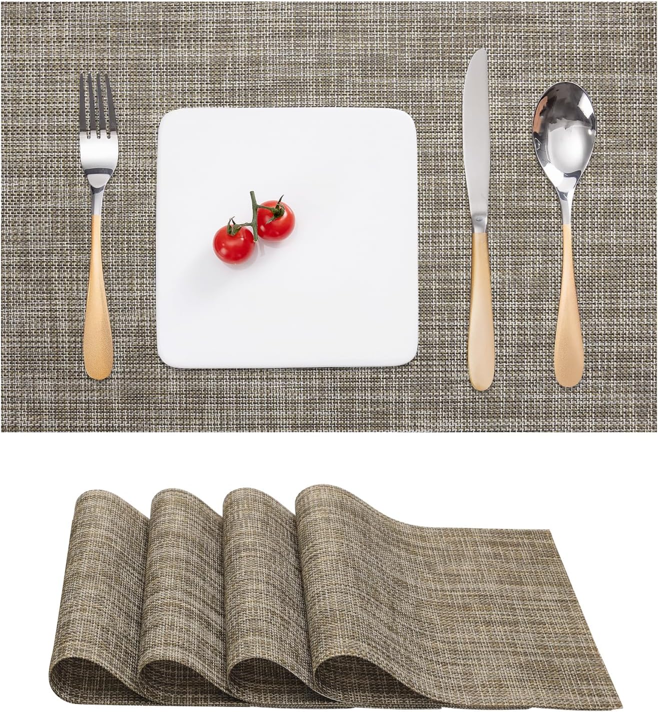 Table Mats Set of 4, Place Mats Table Placemats Washable Non-slip Heat Insulation Woven Vinyl for Kitchen Dinning Restaurant 17"X12" (Caramel) Main image