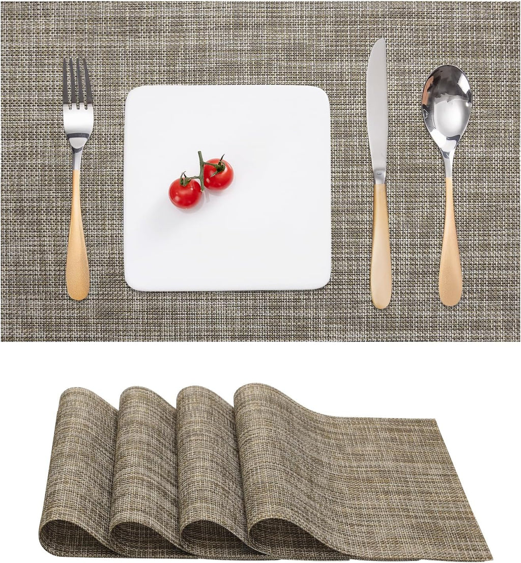 Table Mats Set of 4, Place Mats Table Placemats Washable Non-slip Heat Insulation Woven Vinyl for Kitchen Dinning Restaurant 17"X12" (Caramel)