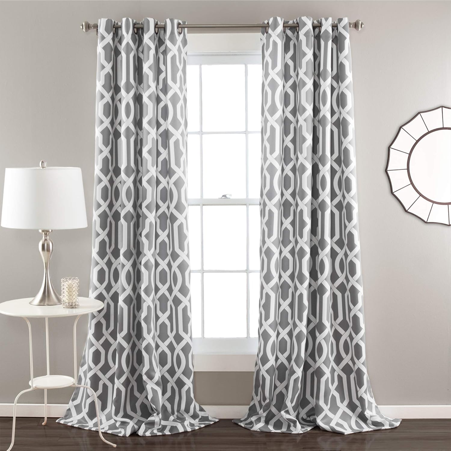 Lush Decor Edward Trellis Curtains Light Filtering Window Panel Set for Living, Dining, Bedroom (Pair), Gray, 52" W x 84" L Main image