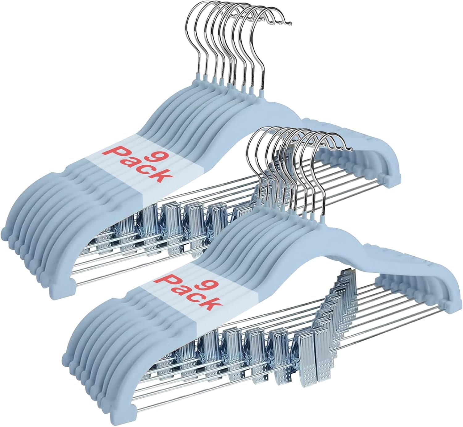 18 Packs Trouser Hangers, 42cm Velvet Skirt Hangers with Clips, Heavy-Duty Clothes Hangers, Non-Slip Coat Hangers for Shirts, Pants, Skirts, Dresses, Jackets, Coat - Blue Main image