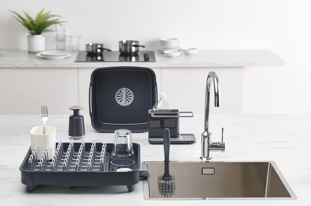 Caddy Kitchen Sink Area Organiser with Sponge Holder and Cloth Hanger - Grey