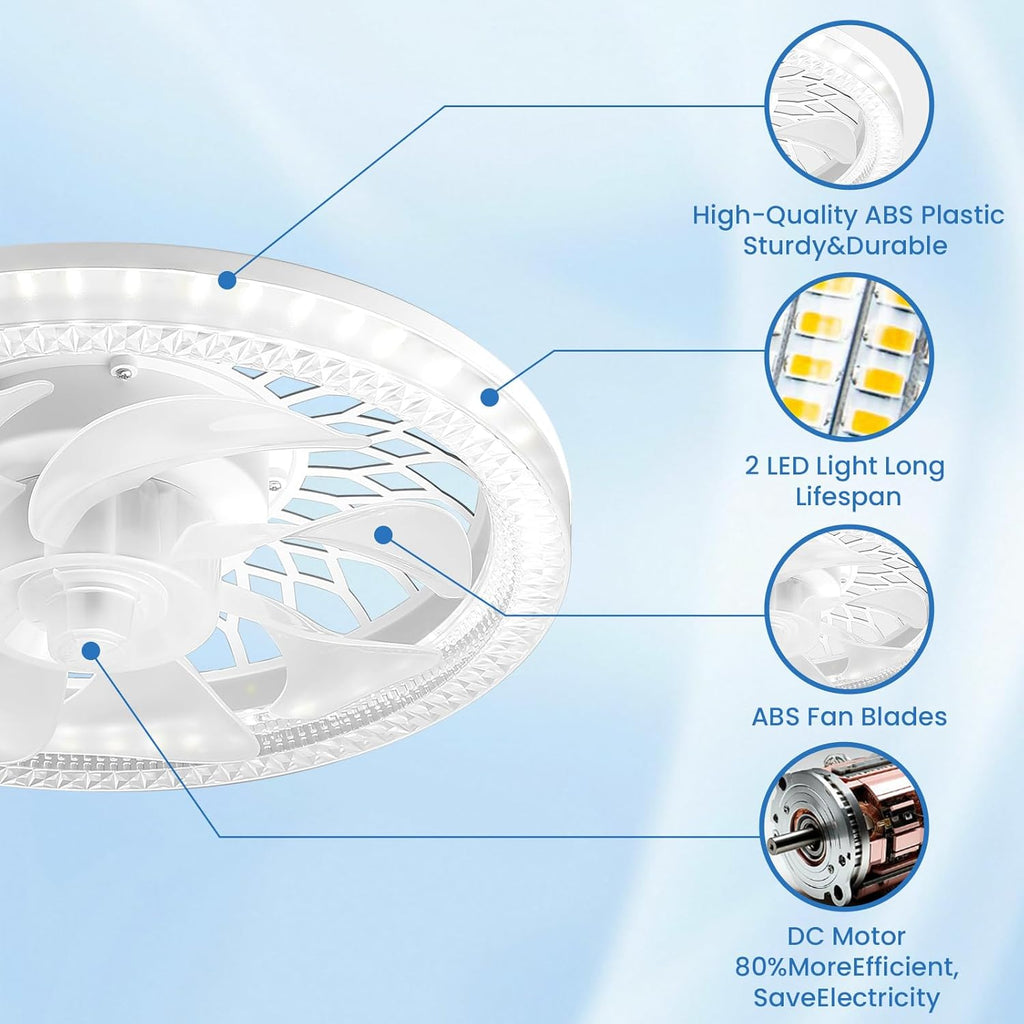 Ceiling Fans with Lights and Remote, 45w Small Led Ceilings Lights Timing Quiet, E27 Bulb Fixture, 3 Color 3 Speeds Dimmable Light Ceiling - Perfect for Small Spaces Bedroom Home Office