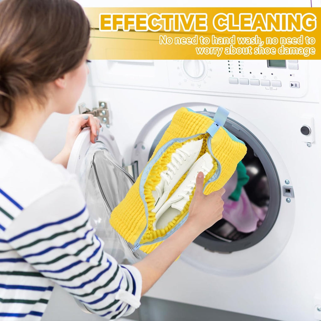 Shoe Washing Machine Bag, 1Pcs Yellow Reusable Laundry Shoe Bag Shoe Cleaning Bag, Shoe Wash Durable Bag For Washing Machine With Premium Zipper, Laundry Shoes Bag for Delicates Trainers Socks Bras.