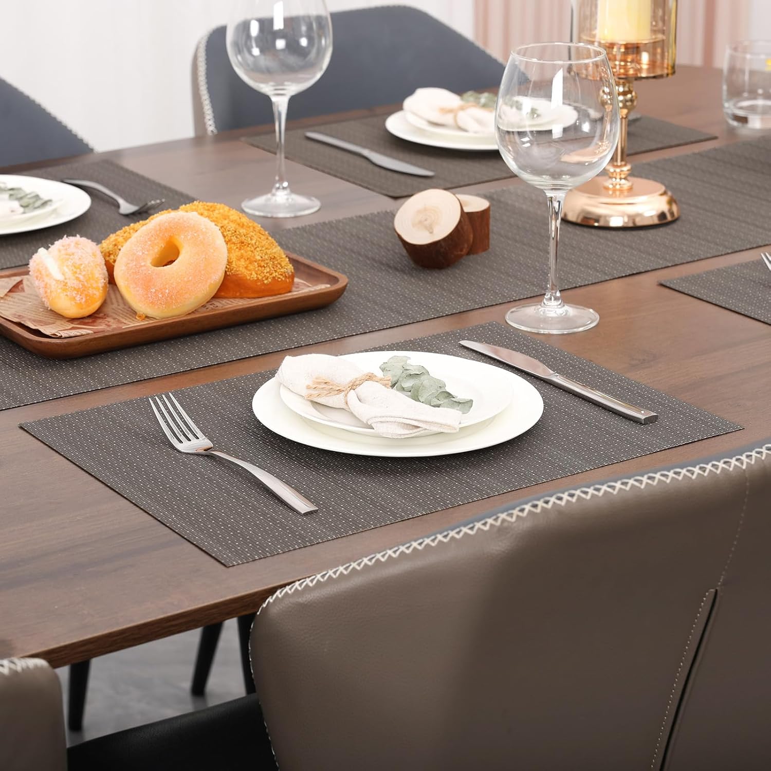 Table Mats Set of 8, Place Mats Table Placemats Washable Non-slip Heat Insulation Woven Vinyl for Kitchen Dinning Restaurant 17"X12" (Dark Gray)