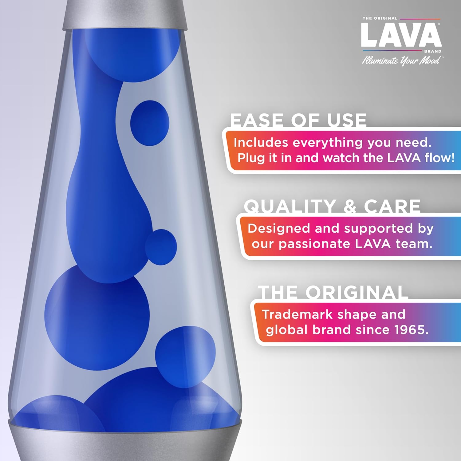 Lamp - 14.5"- The Original Motion Lamp - Blue and Clear Liquid with Silver Base - Item #2113 Secondary image