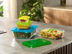 Nest Glass Set of 4 Food Storage Containers with lids, Stackable, Space Saving Design, Oven, Freezer, Microwave and Dishwasher safe