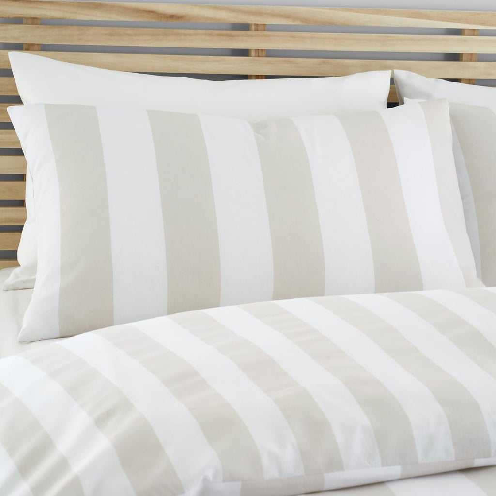 Catherine Lansfield Cove Stripe Reversible King Duvet Cover Set with Pillowcases Natural