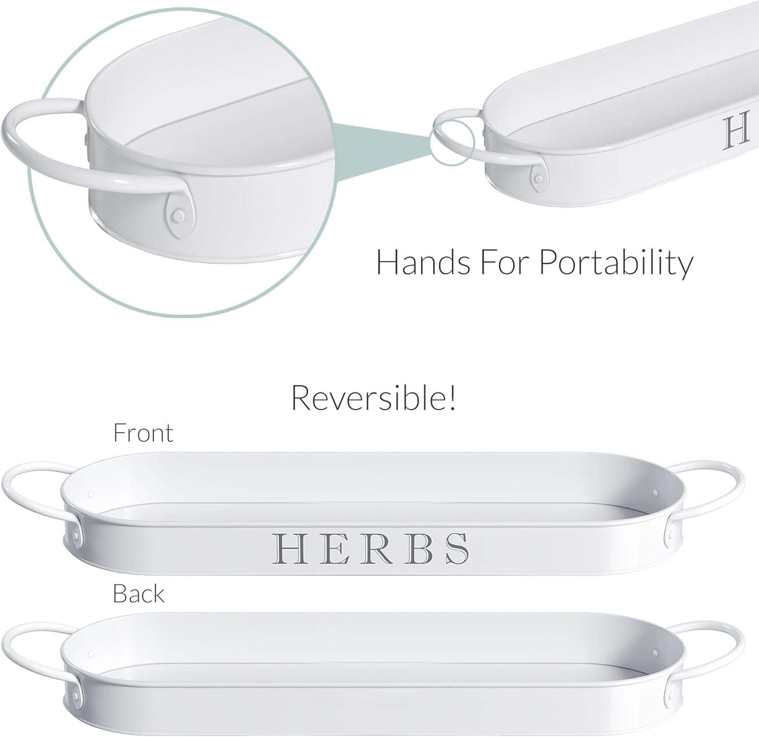 Barnyard Designs Herb Pot Planter Set with Tray for Indoor Garden or Outdoor Use, Decorative White Metal Succulent Potted Planters for Kitchen Windowsill