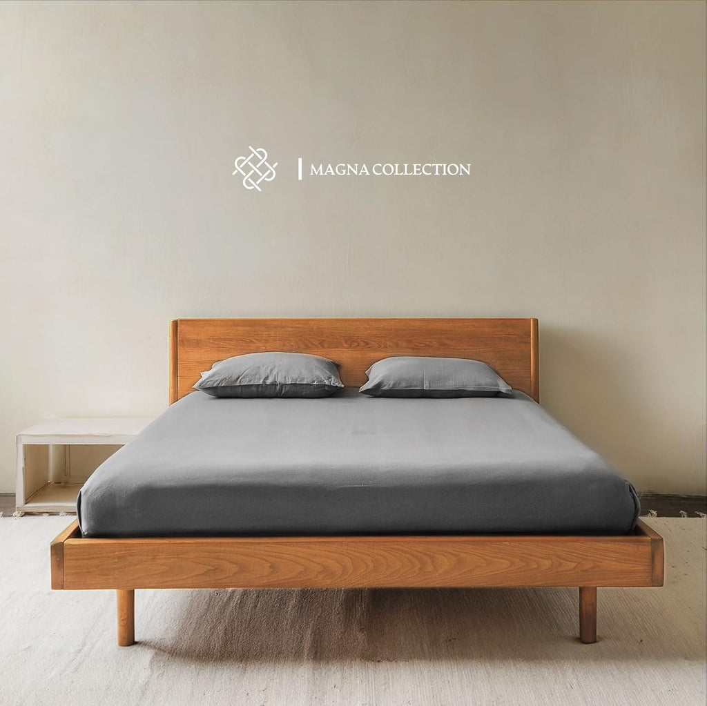 Double Fitted Sheet - 135 x 190cm with 30cm Deep Pocket, Soft Brushed Microfibre, Wrinkle-Free, Easy Care, Fade & Shrink Resistant by MAGNA COLLECTION (Grey, Double)