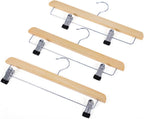 SONGMICS Skirt Hangers, Pack of 8, Solid Wood Trousers Hangers, with Non-Slip Clips for Pants Slacks, Shorts, Natural CRW008-8