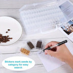 Seed Storage Box, 64 Slots Plastic Seed Storage Organizer Box with Label Stickers and Tweezers, Independent Compartment Design for Vegetable, Fruits, Flower, Chili Seeds (64 Slots)