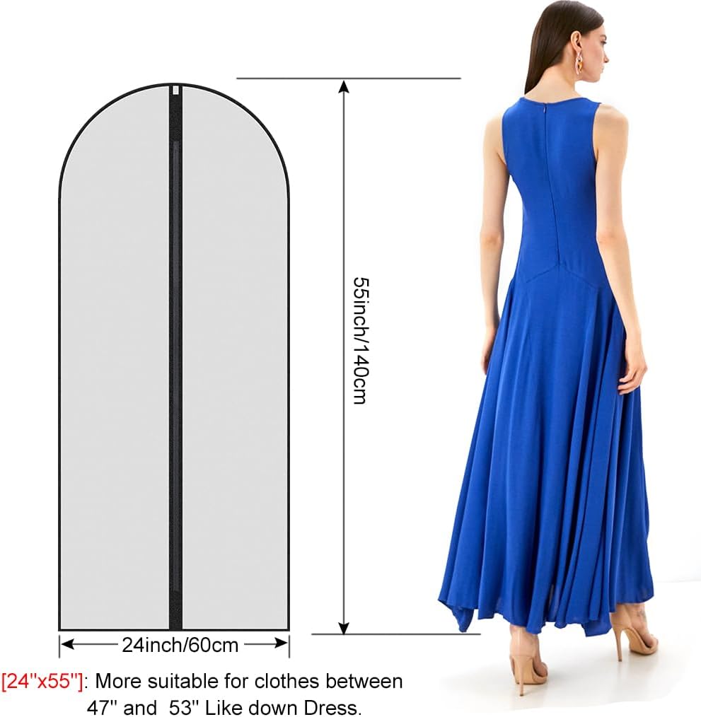 Garment Bags,5PCS Dustproof Garment Covers PEVA Translucent Clothes Covers with Zip Moth Proof Suit Protector Bags Waterproof Dress Covers for Shirts Coats Costumes (60X140CM) Secondary image