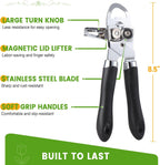 Tin Opener, Diboniur Can Opener Manual, 3-in-1 Multifunctional Can Opener and Bottle Opener, Handheld Heavy Duty Stainless Steel, Black, 8.5"