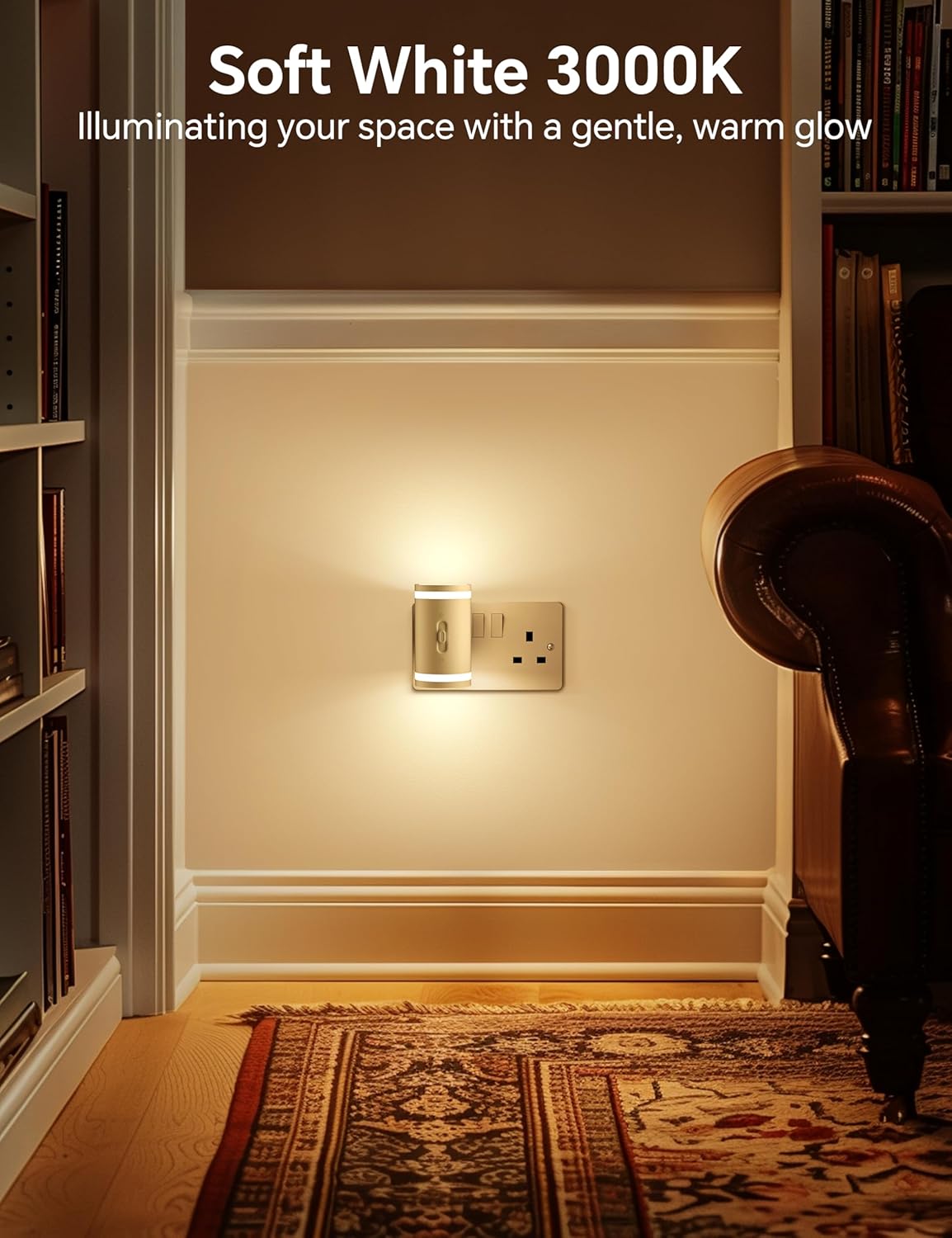 Night Light Plug in Wall, with Dusk to Dawn Photocell Sensor, 3000K Warm White, Brightness Adjustable, LED Night Light for Kid Sand Maternal, Bedroom, Hallway, Stairs, 2 Pack