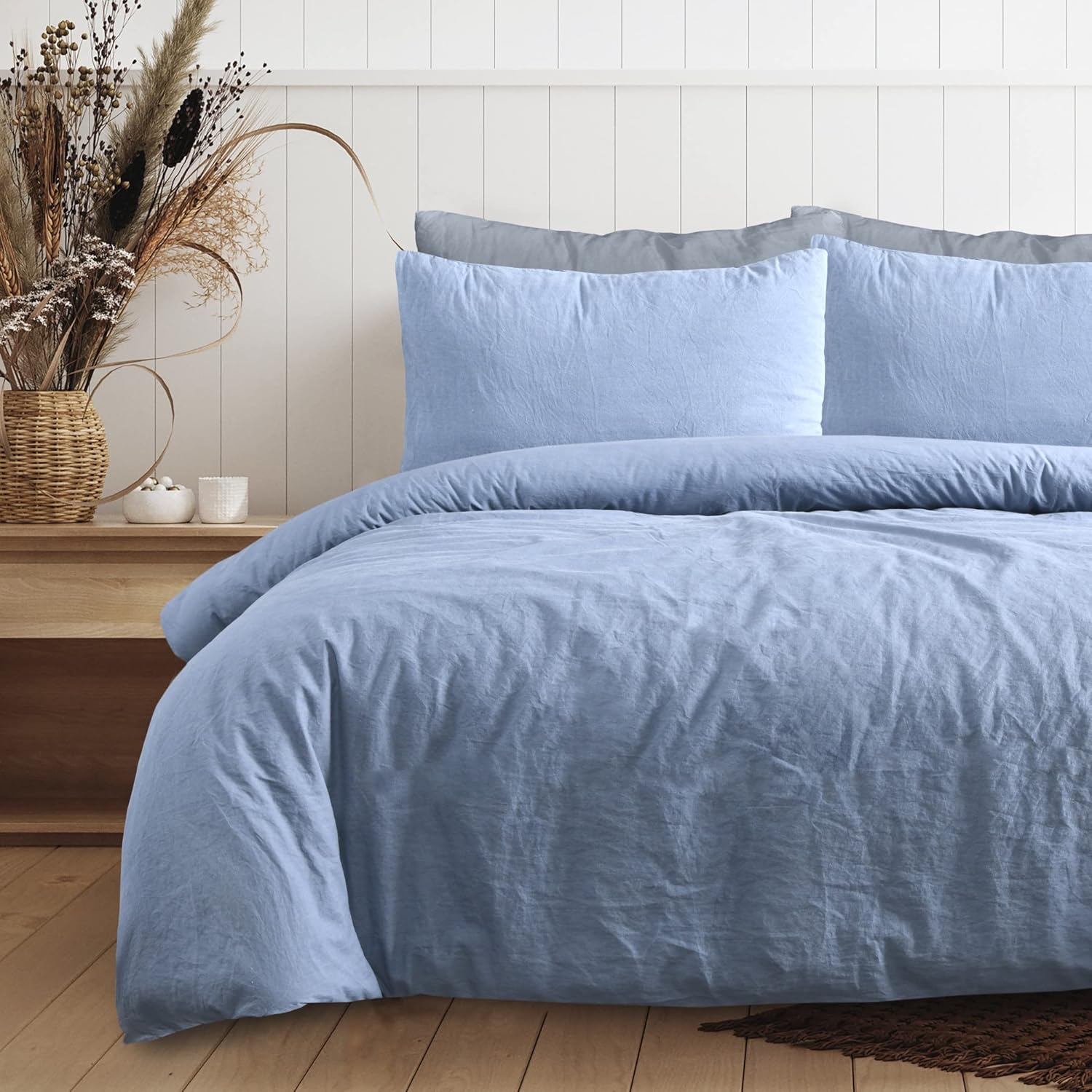 Sleepdown 100% Pure Cotton Plain Dye Duvet Cover Quilt Pillow Cases Bedding Set Soft Easy Care - Super King (220cm x 260cm)- color may vary