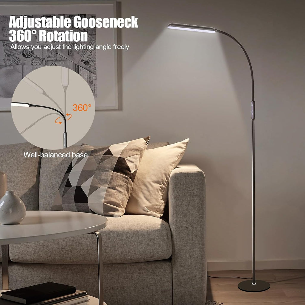 LED Floor Lamp, Reading Standing Lamps with Touch Control for Living Room, Bedroom, Dimmable Standing Lamp with 5 Color Temperature & 5 Brightness Levels, Gooseneck Height Adjustable, Black