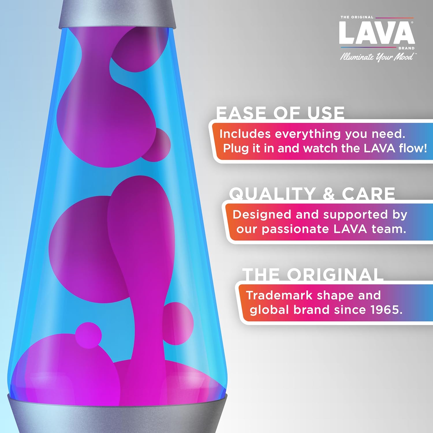 Lamp - 14.5"- The Original Motion Lamp - Pink and Blue Liquid with Silver Base - Item #2102 Secondary image