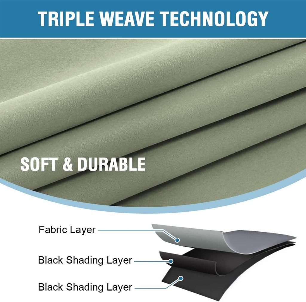 100% Blackout Curtains for Bedroom Thermal Insulated Curtains & Drapes Blackout Curtains Pencil Pleat Curtains for Living Room with Black Liner 2 Panels, 66 x 72 Inch, Light Sage