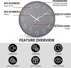 Wall Clock Non-Ticking Silent Battery Operated Round Wall Clock Modern Simple Style Decor Clock for Home/Office/School/Kitchen/Bedroom/Living Room/8.5 Inch Grey