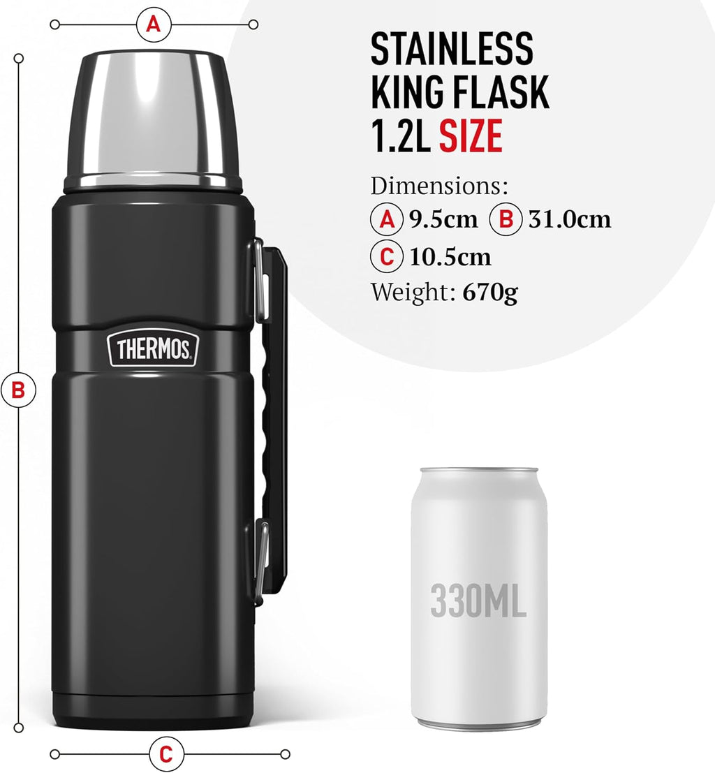 Stainless King Duck Egg Travel Flask (1.2L), Premium Leak Proof Insulated Tea & Coffee Flask for Hot & Cold Drinks, Built-in Cup, Twist-Pour Stopper, BPA-Free, Durable Steel