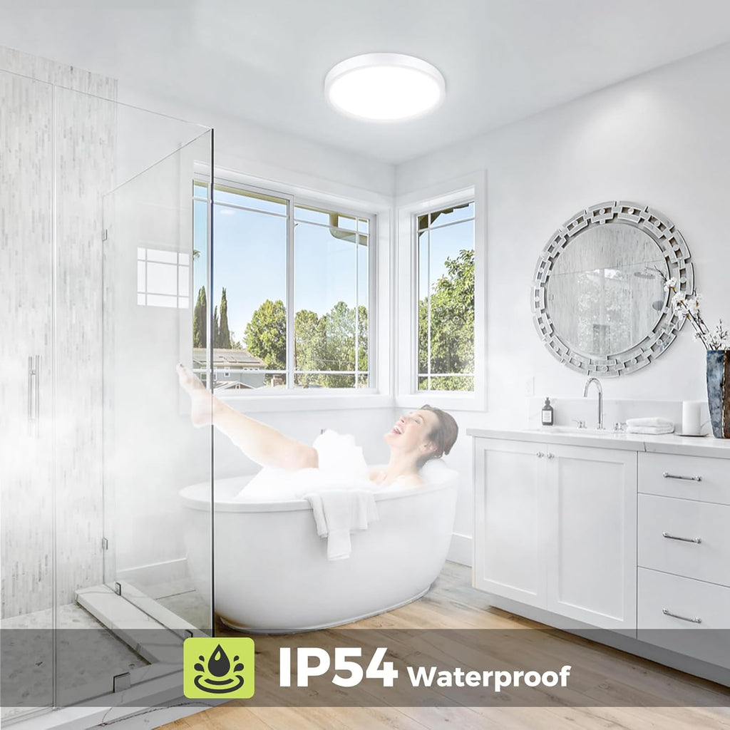 hepside LED Ceiling Light,3000K/4000K/6500K 3 Color Temperature, Waterproof IP54 LED Bathroom Light, Modern,Round Flush Ceiling Lamp for Bathroom, Kitchen,Bedroom,Hallway,Living Room, Bulkhead