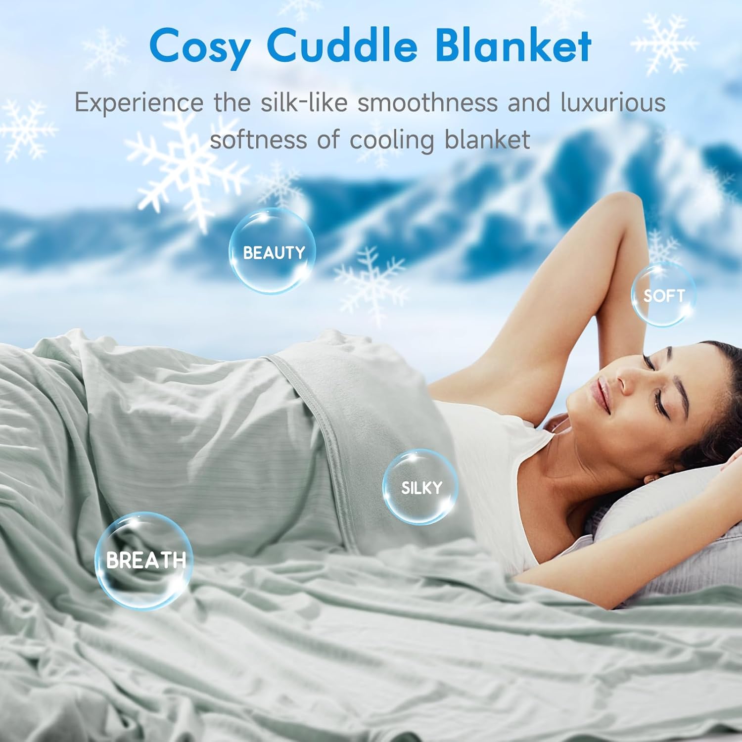 Cooling Blanket 150x200cm Arc-Chill 3.0 Cool Fiber Bamboo Blankets Q-MAX>0.5 Summer Blanket with Double-sided Design Absorb Heat Soft Lightweight Cool Bed Blanket Queen Size Gray