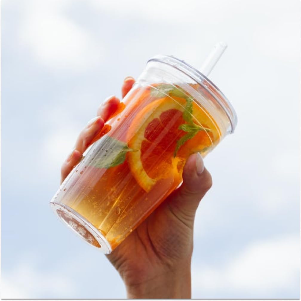 Cold Cup - Clear Plastic, Reusable Ice Coffee Cup with Lid and Straw - Medium 12oz (340ml)