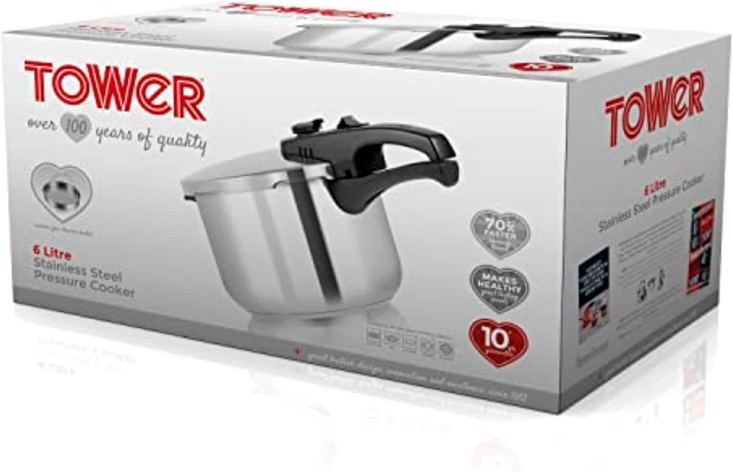 T80244 6L/22cm Pressure Cooker with Steamer Basket, Stainless Steel, Silver