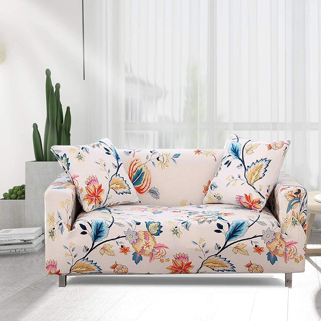 Stretch Sofa Coves, Polyester Spandex Printed Elastic Couch Sofa Slipcovers, 4 Seater Furniture Protector Covers, 88-114" Long with Anti-Slip Foam (DreamFlower)