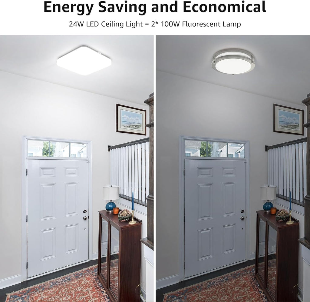 Ceiling Lights 24W, 2400lm Super Bright Square LED Ceiling Light, Daylight White 5000K, IP44 Waterproof Bathroom Light, for Office, Living Room, Bedroom, Kitchen, Hallway, Porch