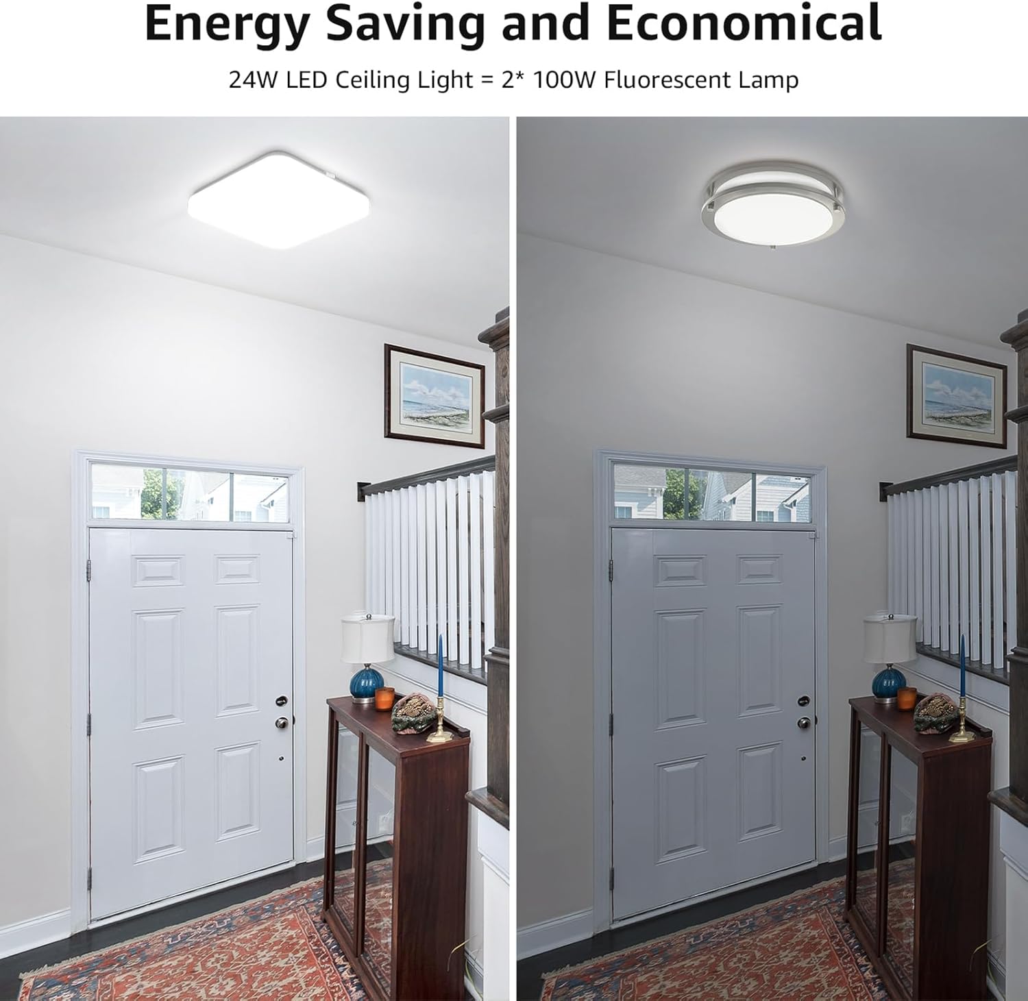 Ceiling Lights 24W, 2400lm Super Bright Square LED Ceiling Light, Daylight White 5000K, IP44 Waterproof Bathroom Light, for Office, Living Room, Bedroom, Kitchen, Hallway, Porch
