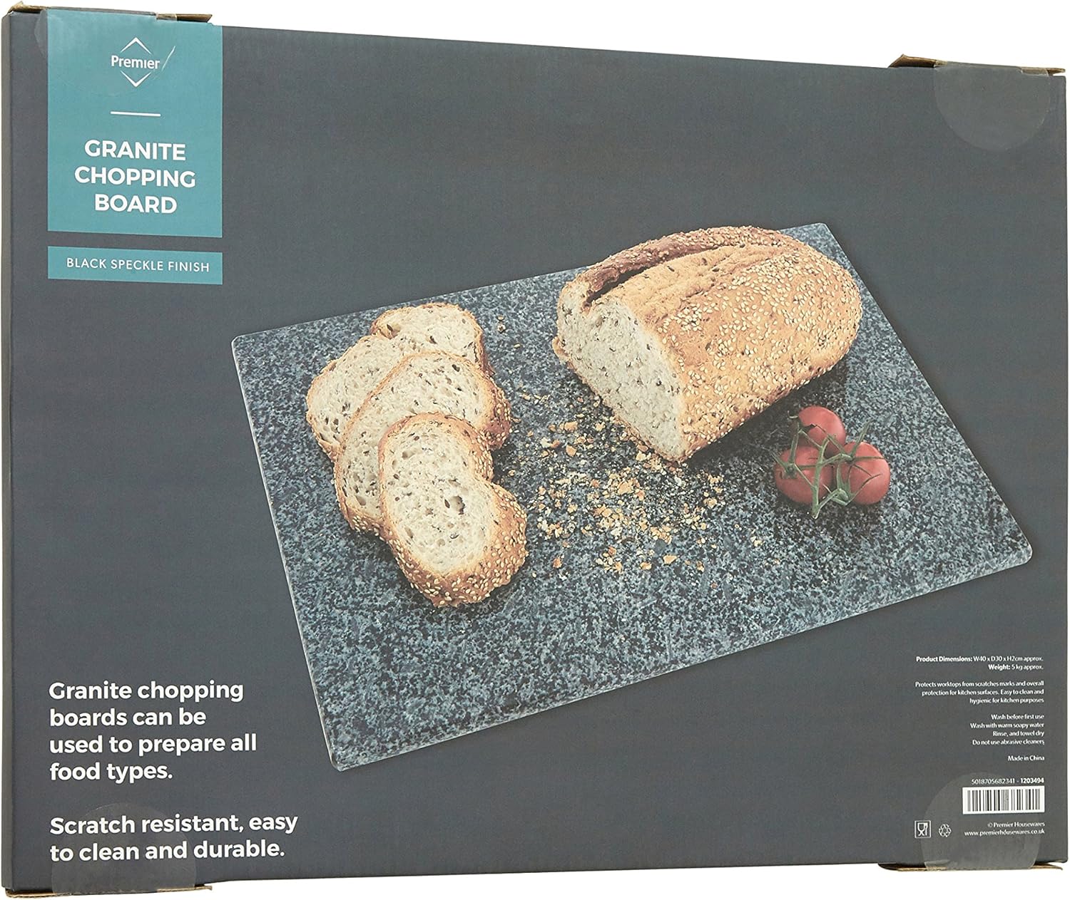 Housewares Speckled Granite Chopping Board - 40 x 30 cm, Black
