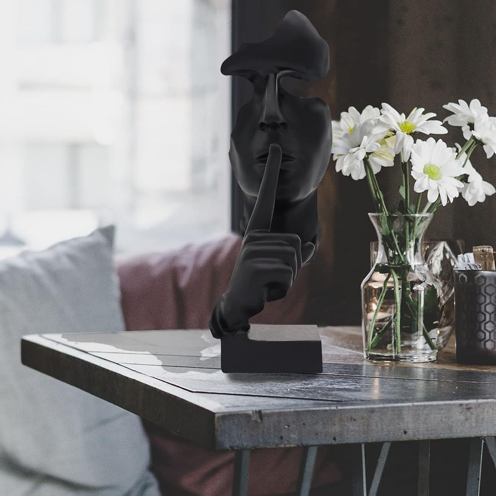 Thinker Statue, Silence is Gold Abstract Art Sculpture, Ponder Statue, Creative Resin Figurine, Modern Home Ornament, Decoration for Home Room Study Office Table Shelf (Black)