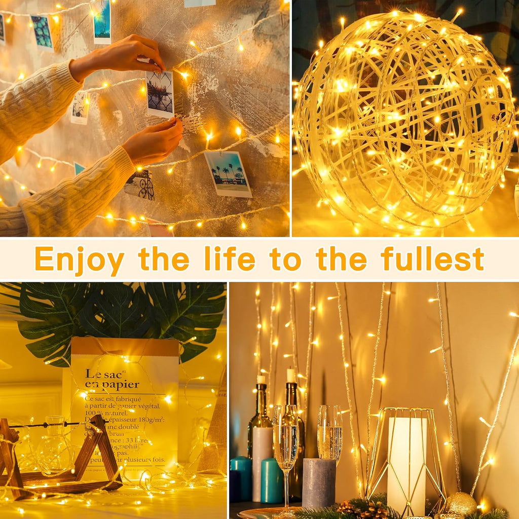 Fairy Lights Battery Operated, 15m 150 LEDs Christmas Tree Light Battery Powered Outdoor Decoration, Warm White Waterproof Xmas Lighting with 8 Modes/Timer for Indoor Outside Bedroom Garden