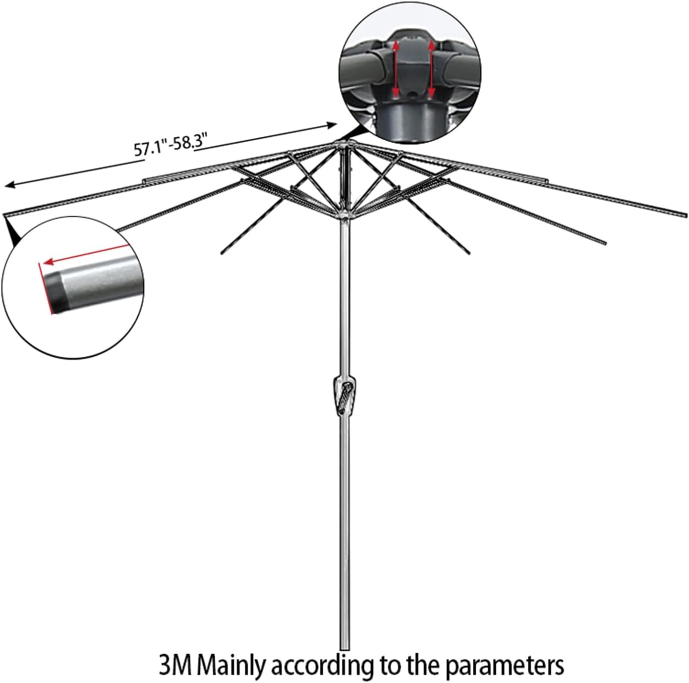 TWSOUL Replacement Parasol Fabric Cover, 3 m 8 Ribs Parasol Replacement Canopy Cover, Anti-Ultraviolet Patio Umbrella Cloth Cover (Grey, 3 m / 8 Ribs)