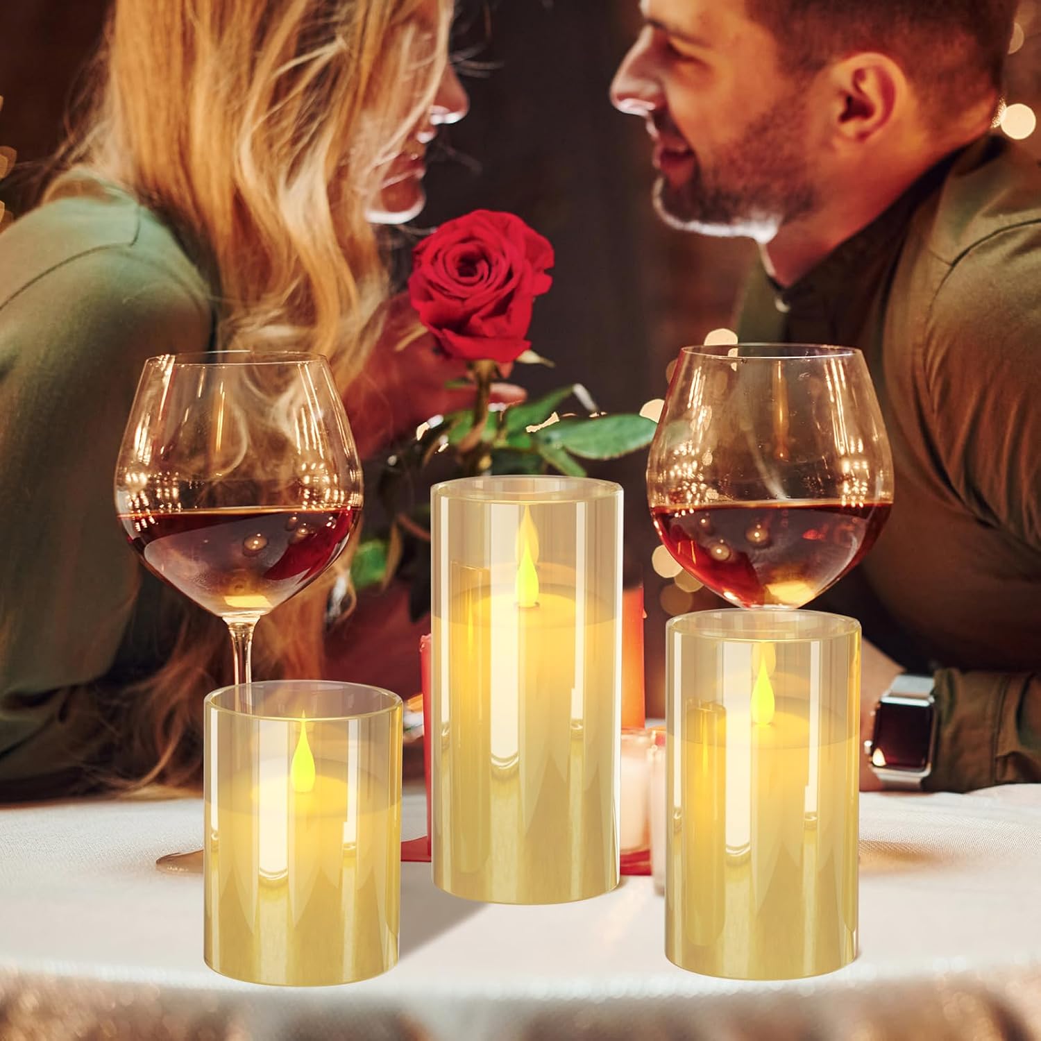 Rechargeable Flameless Candle, Set of 3 Flickering Glass LED Candles with Charging Base and Remote Control, Tea Lights with Timer Function for Festival Wedding Party Decoration Secondary image