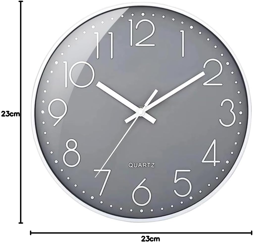 Wall Clock Non-Ticking Silent Battery Operated Round Wall Clock Modern Simple Style Decor Clock for Home/Office/School/Kitchen/Bedroom/Living Room/8.5 Inch Grey
