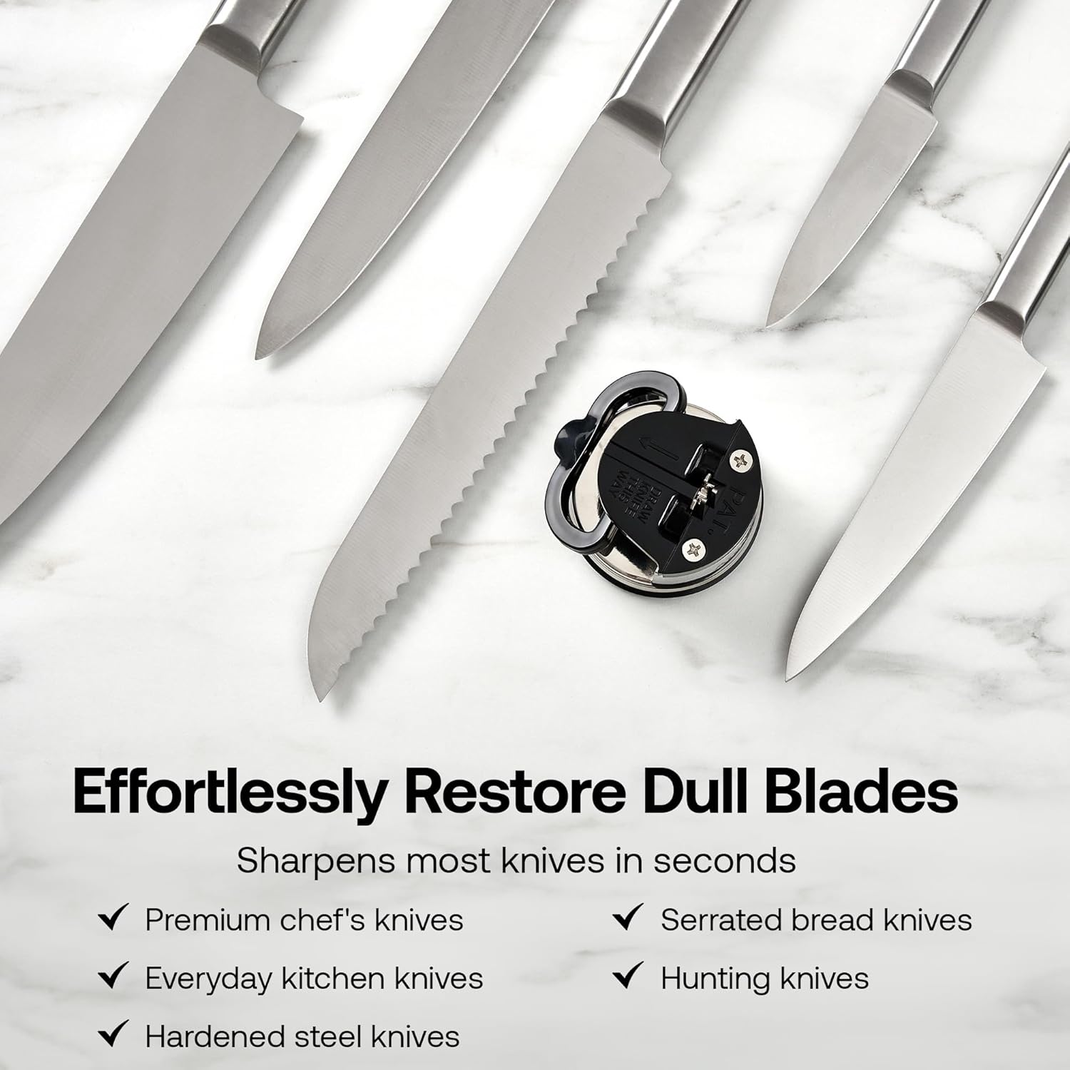 Knife Sharpener, Hands-Free Safety, PowerGrip Suction, Safely Sharpens All Kitchen Knives, Ideal for Hardened Steel & Serrated, World's Best, Compact, One Size, Silver