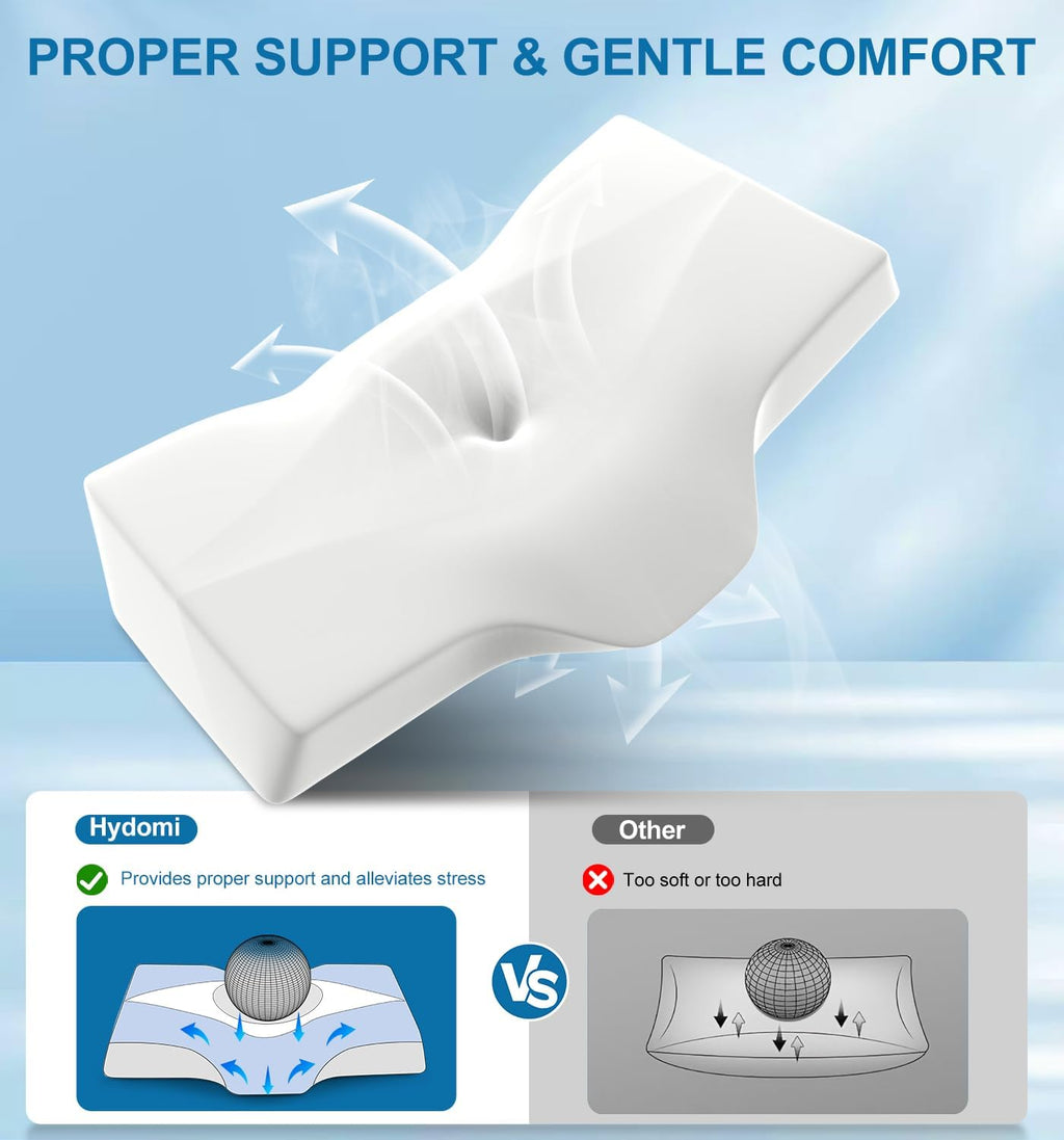 Memory Foam Neck Support Pillow for Neck and Shoulder Pain Sleeping with Cooling Pillowcase: Ergonomic Cervical Pillow 5X Pain Relief - Contour Bed Bolster Pillows for Side Back Stomach Sleepers