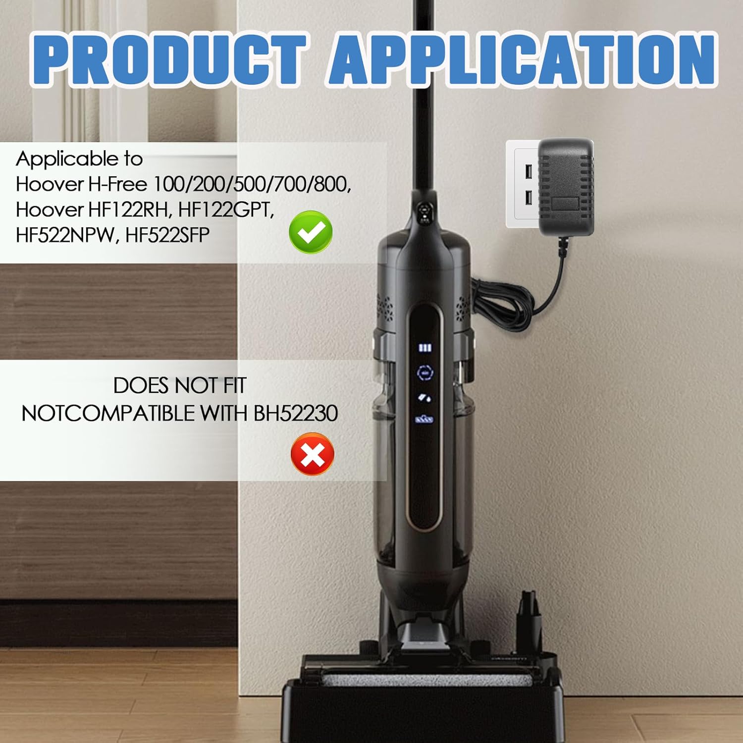 26V Charger for Hoover H-Free 100, H-Free 200, H-Free 500, H-Free 700, H-Free 800, HF122GH, HF222MPT, HF522UPT, HF522BH – Power Supply Adapter for Cordless Vacuum Cleaners with 1.8m Cable