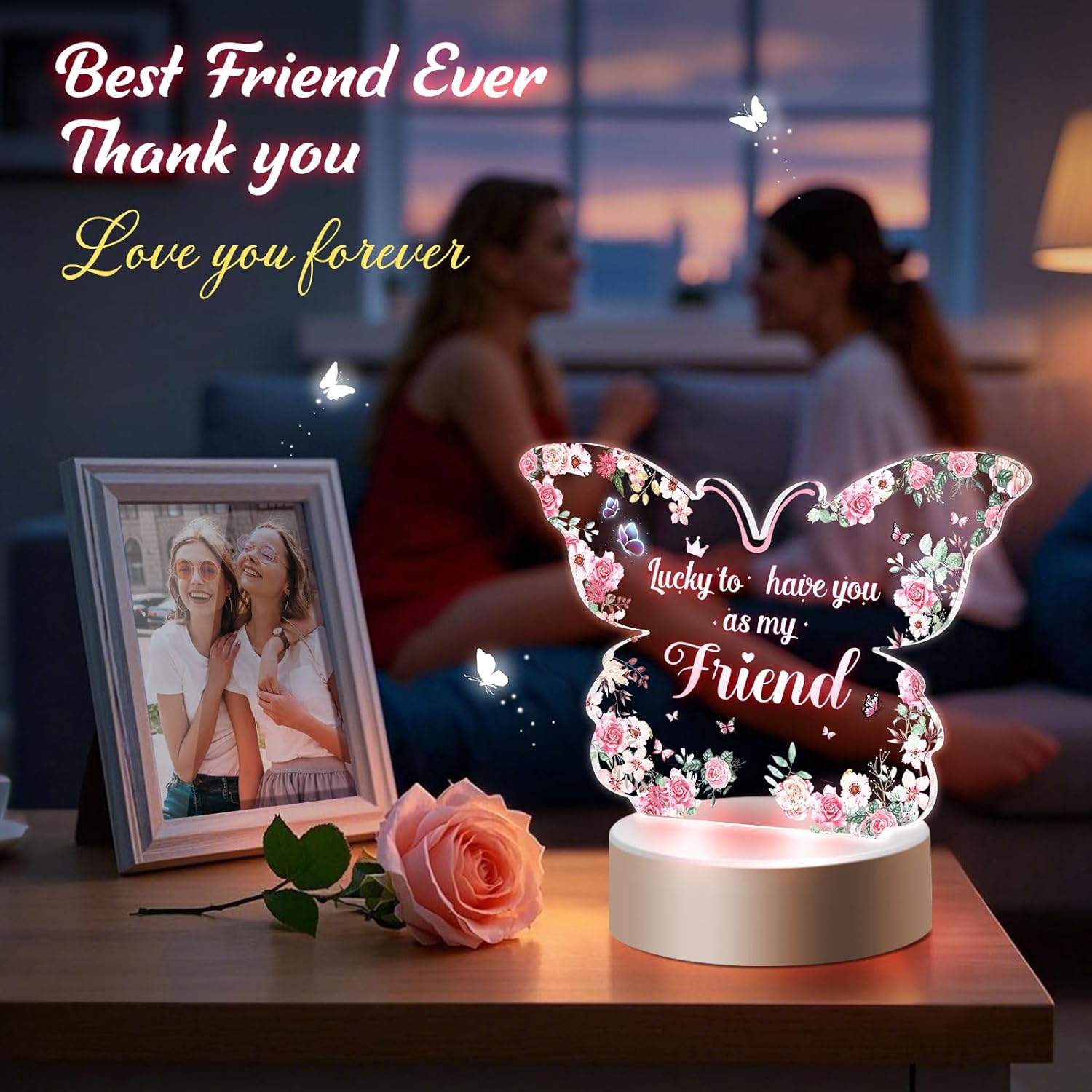 Gifts for Women Friend, Butterfly Acrylic Night Light Gifts, Birthday Gifts for Friends Wedding Gifts for Her