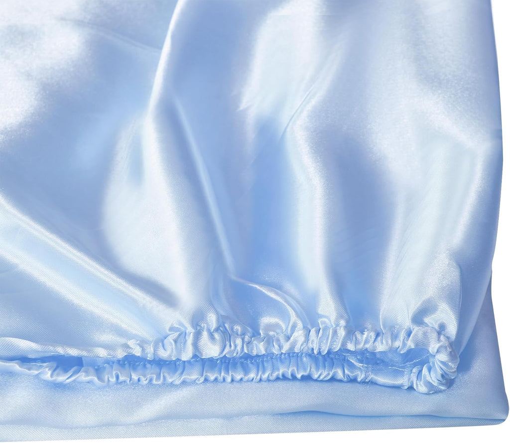 Satin Silk Fitted Sheet with Pillowcase Set Breathable Soft Bedding Brushed Fabric Wrinkle, Shrinkage and Fade Resistant Bottom Bed Sheets (SKY BLUE, Double)