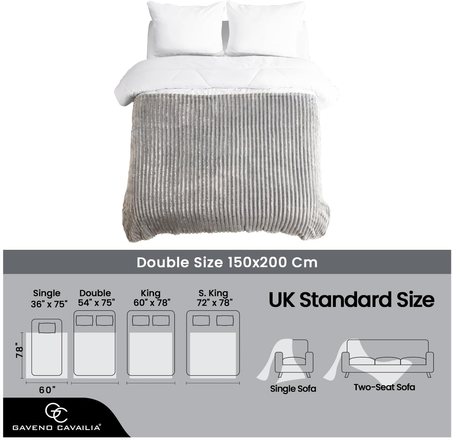 Fleece Throw Blanket | Soft Fluffy Throws For Sofas, Bed, Settee, Couch | Extra Warm Large Blanket Throw | Easycare, Anti Allergic | Double 150x200 Cm | Grey