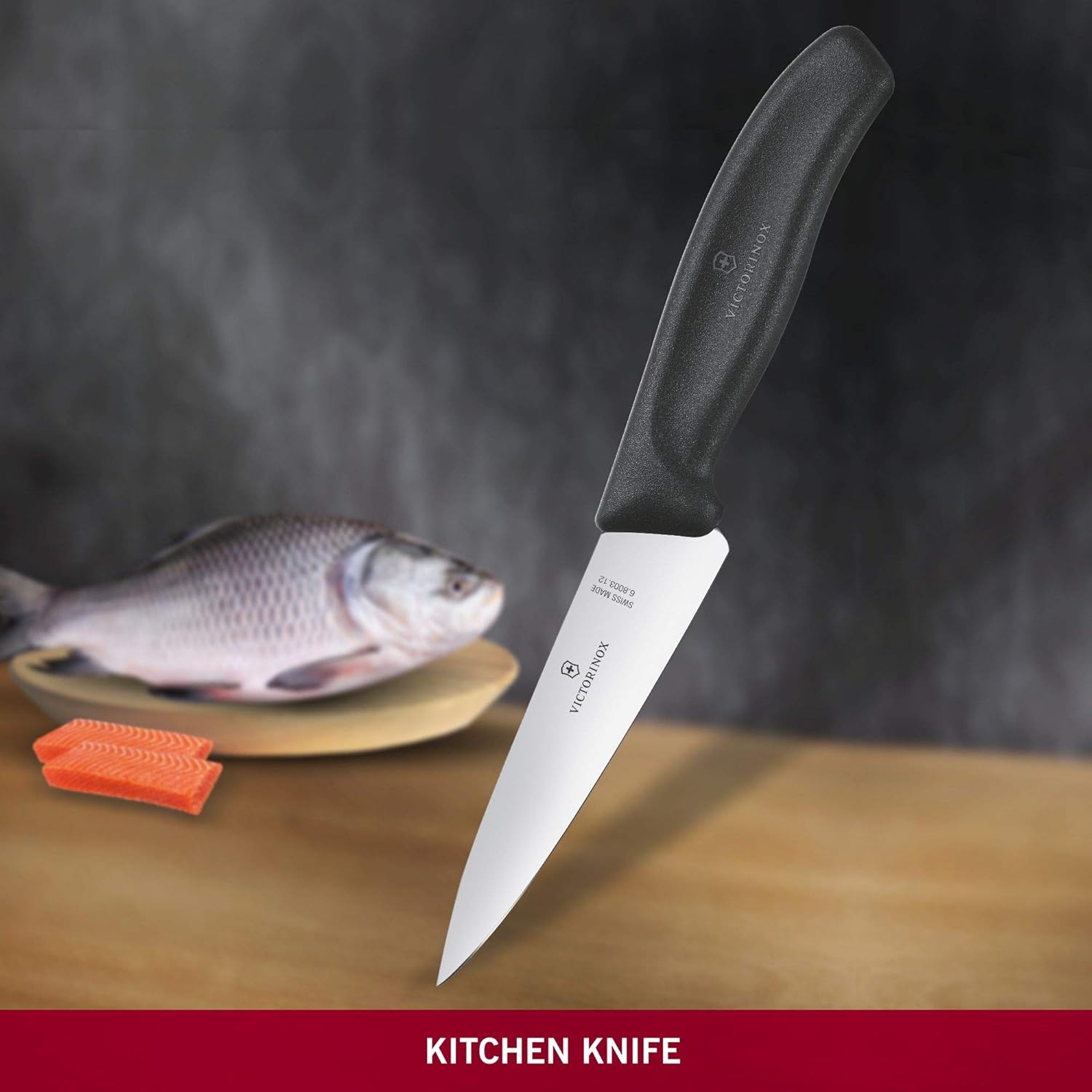 Swiss Classic, Carving Knife, Extra Sharp Blade, Straight Edge, 12 cm, Stainless Steel, Black