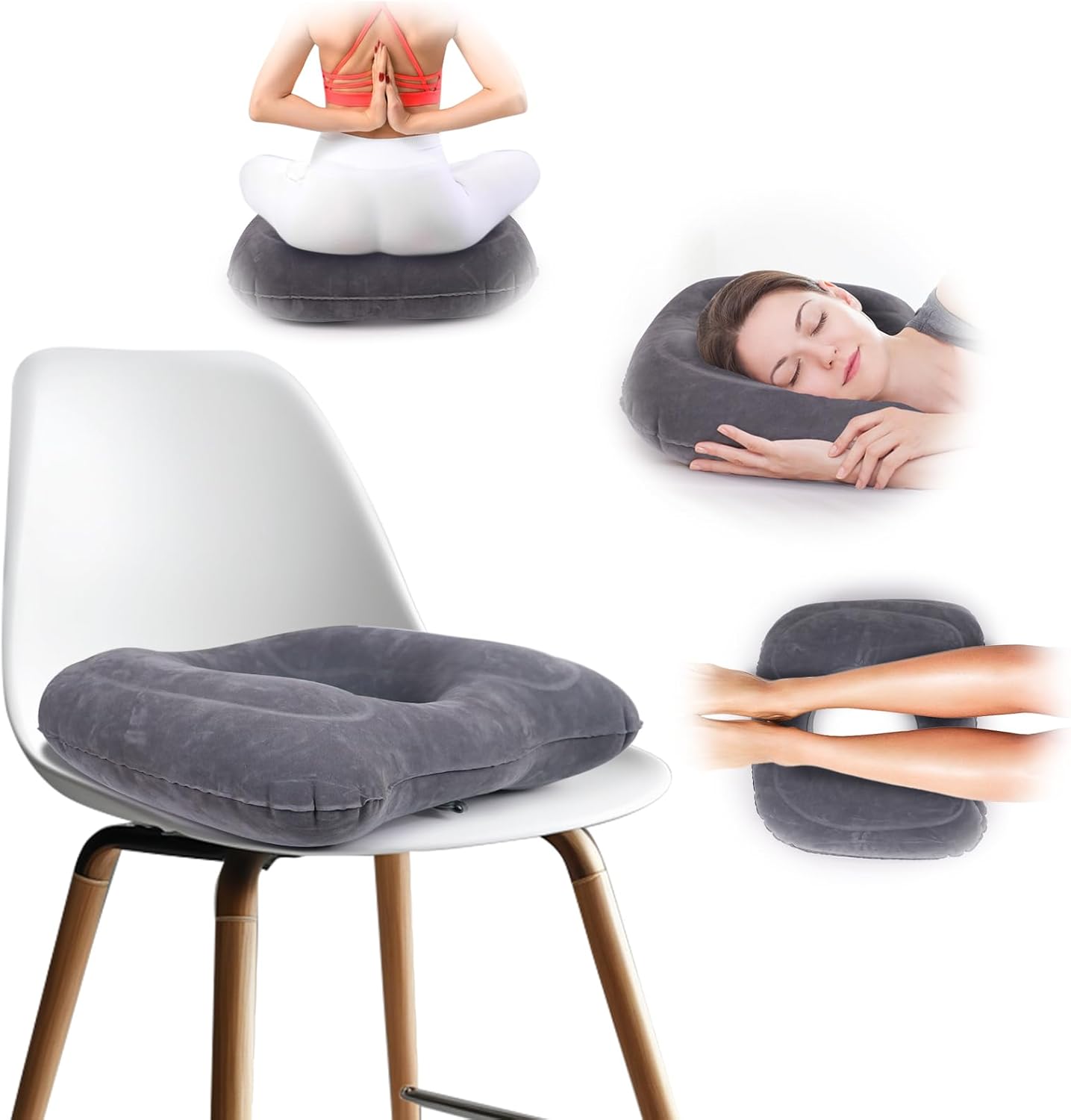 Inflatable Hemorrhoid Pillows, Donut Pillow for Tailbone Pain, Adjustable Inflatable Seat Cushion for Bed Sores, Postpartum Pregnancy, Car Seat, Airplane, 17.7'' x 15.4'' x 4.3''(Grey) Secondary image
