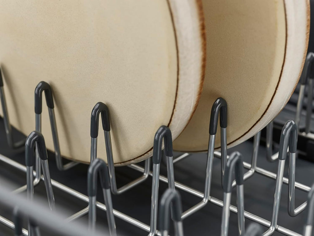 extend steel expandable dish drainer rack with removable cutlery holder swivel draining spout - grey/steel, 4