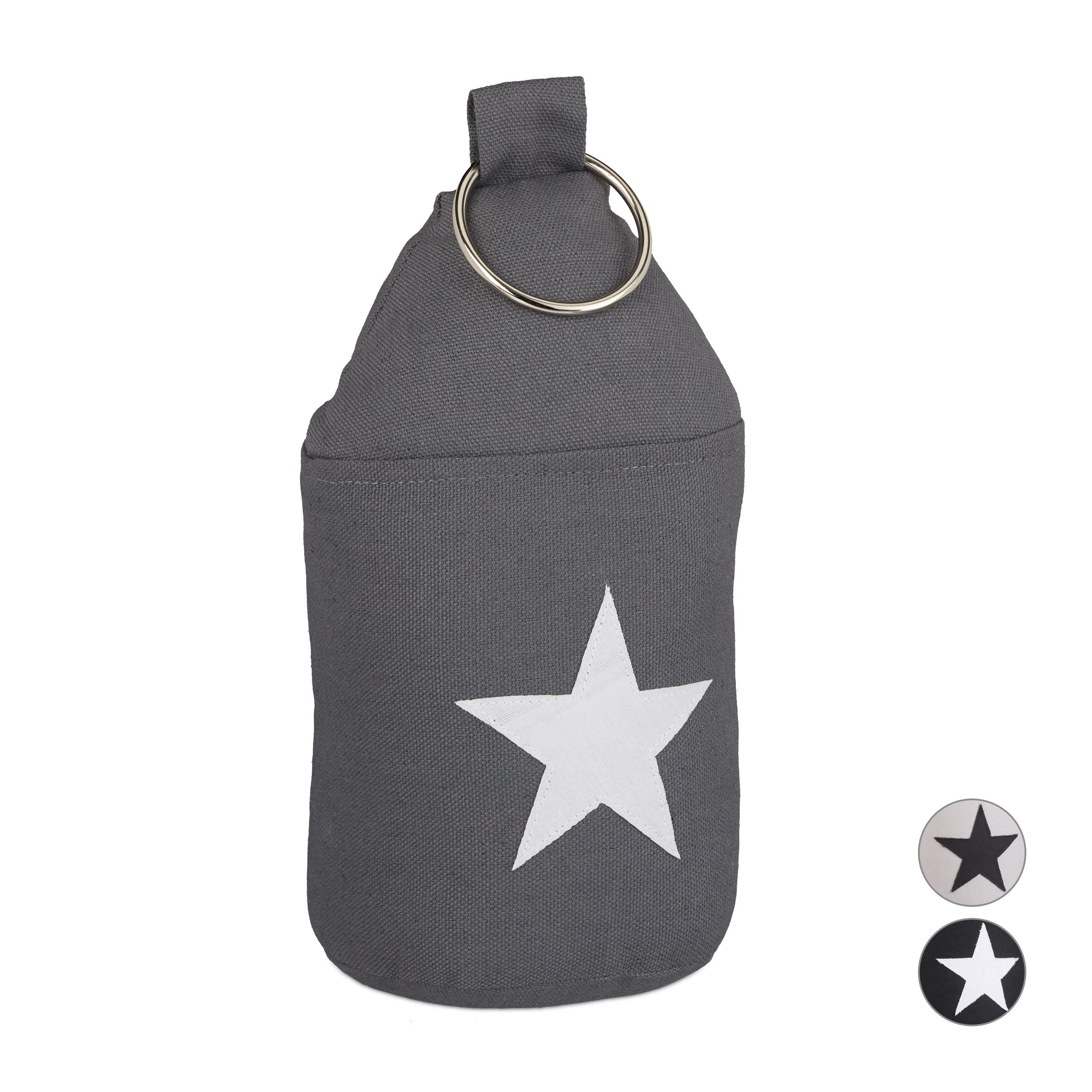 Star Door Stop, Fabric Bumper, Floor Doorstop, Tall, with Handle, HxD: 23 x 11 cm, Dark-grey, Cotton