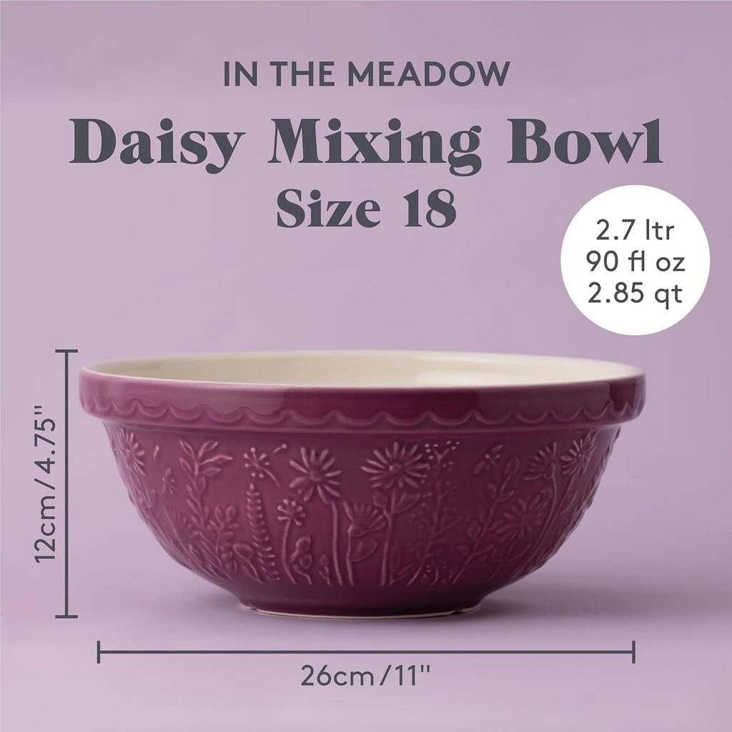 in The Meadow Size 18 Mixing Bowl 26cm | 2.7 Litre Floral Embossed Earthenware Bowl for Dough, Pastry & Cake Mixes | Dishwasher Safe