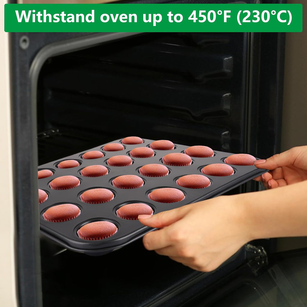 2 Pack Mini Baking Tray,24 Cup Muffin Baking Pan,Non-Stick Cupcake Tin,Carbon Steel Muffin Tin Cupcake Baking Tray,Deep Muffins Pan,Reusable Baking Case for Mini Mince Pie,Grey