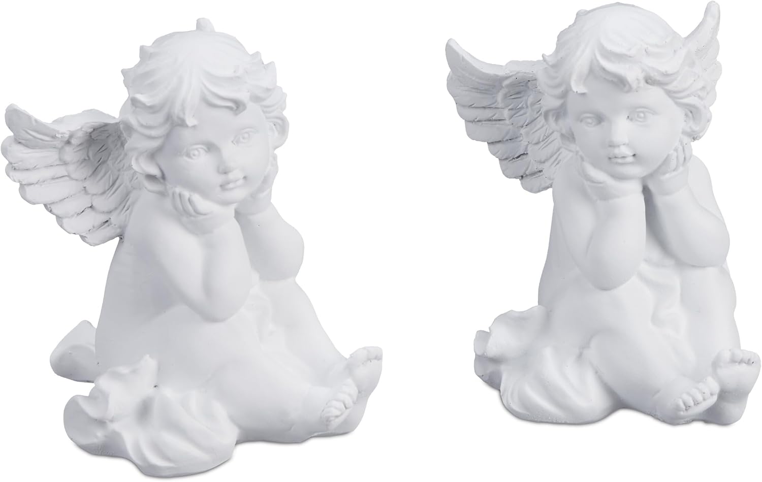 Relaxdays Grave Angel, Set of 2, Weatherproof, Frost-Proof, HxWxD: 10 x 7 x 9 cm, Decoration, Guardian, Polyresin, White Main image